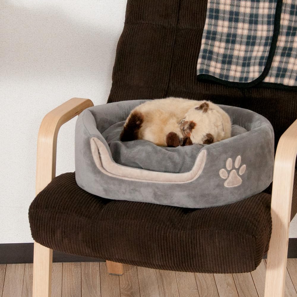 Petit Ruban Round House Round Pet Bed with Pet Bed for Extra Small Small and Small Winter Sleeping Cold Protection 2-Way Bed, Medium, Gray, Cushion,