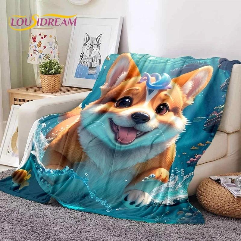 Cute Dog Samoye, Chihuahua, Husky, Koki Cartoon Soft Flannel Blanket for Beds Bedroom Sofa Picnic,Throw Blanket Outdoor Leisure