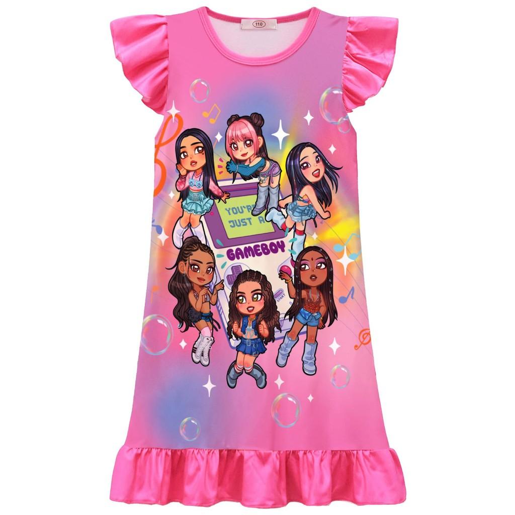 82610 Vestito Corto a Maniche Corte Stampato KATSEYE per Bambine e Ragazze
