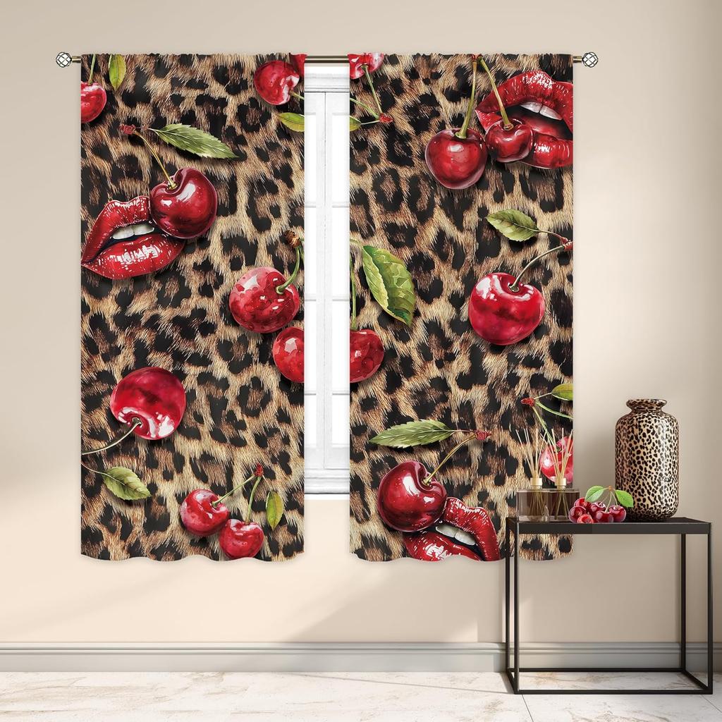 Modern Pink Bow Leopard Print Curtains Preppy Girly Cheetah Cute Pretty Sweet Girls Art Printed Retro Fashion Curtain Polyester With Rod Pocket
