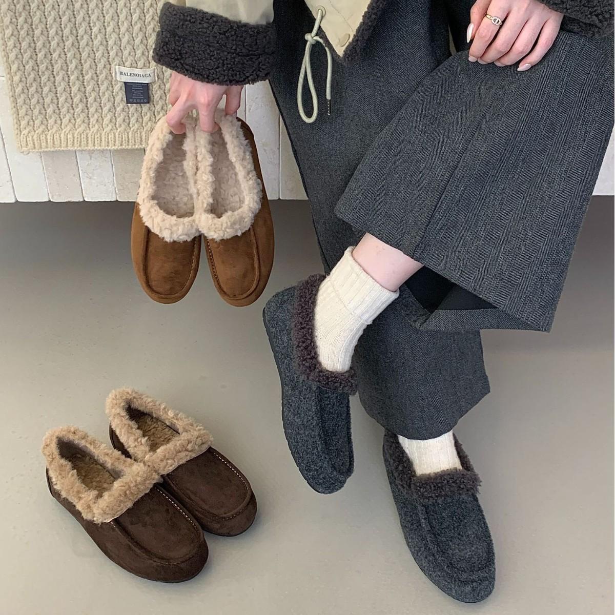 

2025 версия из коровьей кожи зимние новые ретро меховые сноубутсы женские шерстяные цельнокроеные на танкетке ленивые туфли 39 цветной печати леопарда