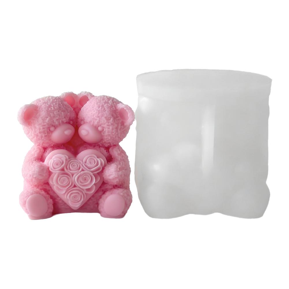 DIY Valentine's Day Rose Bear Silicone Mold Handmade Gift Scented Candle Gypsum Resin Mould Wedding Candle Making Molds