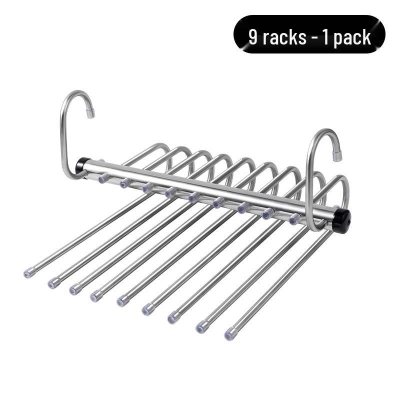 Retractable Stainless Steel Multi-Layer Folding Pants Hanger with Magic Clips
