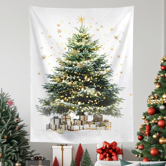 Festive Window Hanging Merry Christmas Tapestry, Wall Fabric Backdrop, Xmas Tree Winter Holiday Party Scene Decoration Art for Living Room,