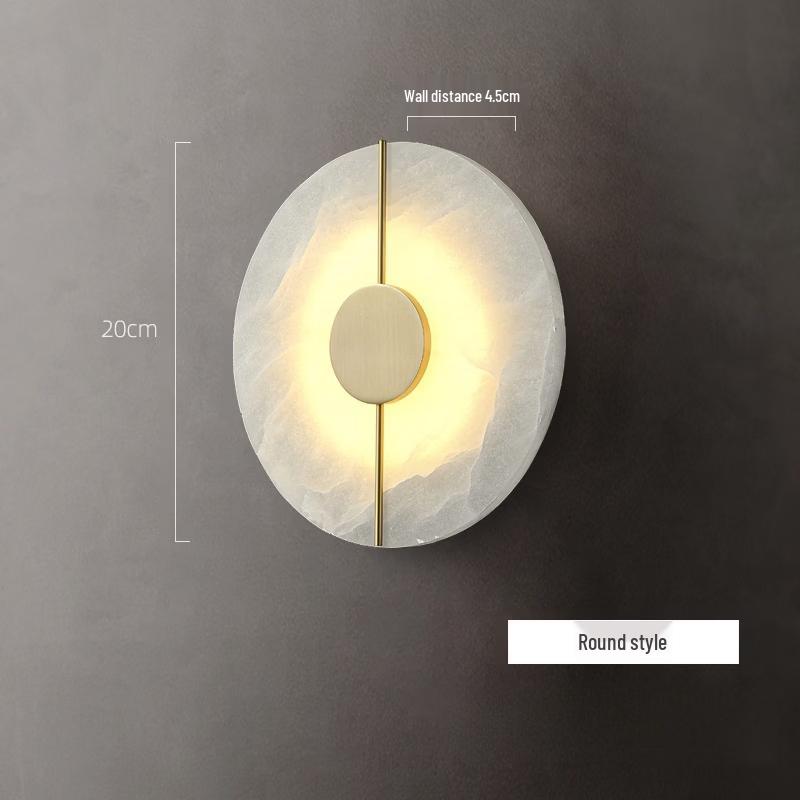 oeny Round Brass & Natural Marble Wall Lamp