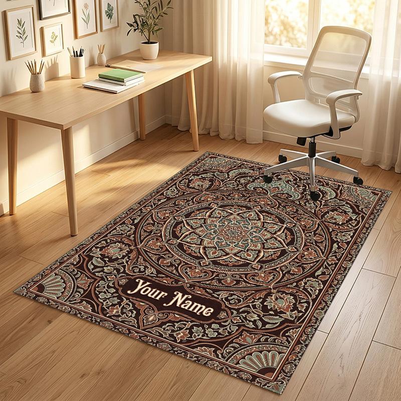 Elegant Floral Theme Soft Crystal Velvet Rug Custom Name & Text Print Non Slip Floor Rug for Bedroom Living Room