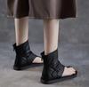 Fashion High Quality Women Gladiator Sandals Summer Thong Toed Genuine Cow Leather Flat Roman Sandals Back Zipper Cool Ankle Boots Black