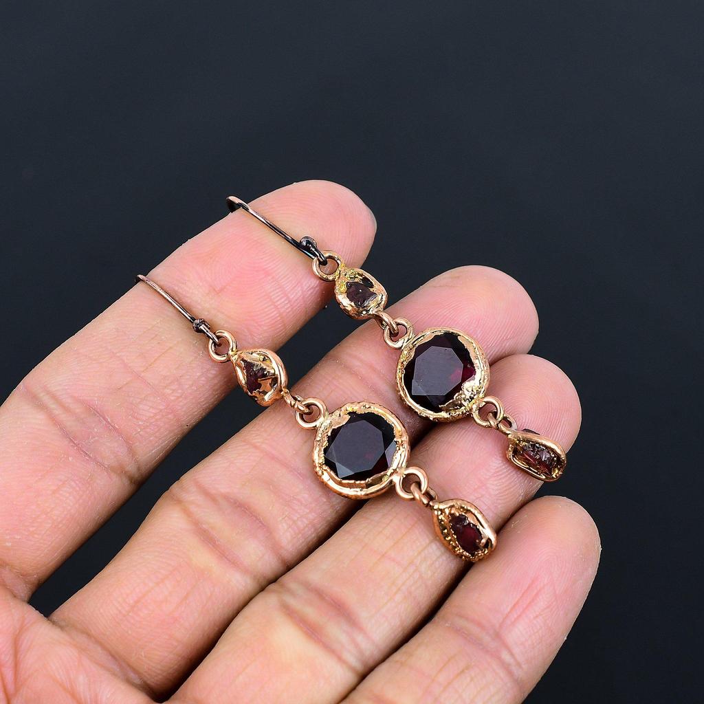 Garnet Earrings Gemstone Jewelry, Copper Electroformed Earrings, Gift For Women Handmade Earrings