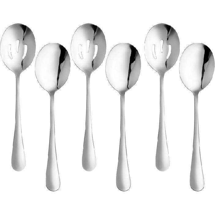6 Pieces Serving Spoons Set, 8.7 Inch, Includes 3 Serving Spoons and 3 Slotted Spoon, Large Stainless Steel Buffet Banquet Utensils Cutlery Set for