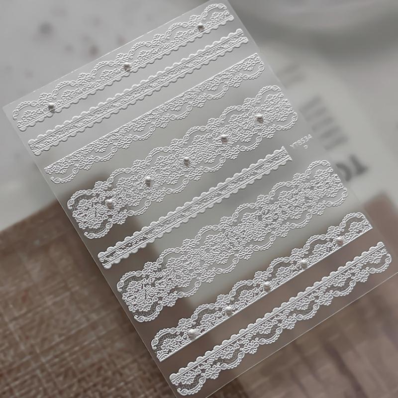 Minimalist French Nail Art Stickers Lace Pearl Decor Waterproof Self-Adhesive Manicure Charms for Salon Professional Use