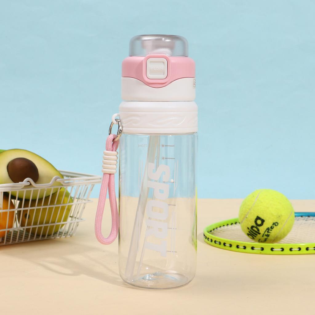 Water Bottle New Simple Spray System Straw Cup Large Capacity Wear-resistant Drop-resistant Plastic Cup with Lifting Rope Portable Sports Water Cup