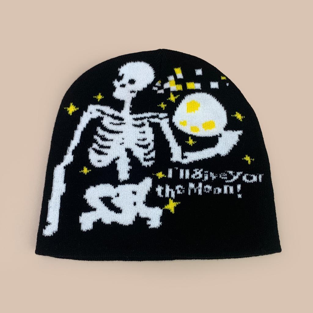 Halloween Skull Moon Jacquard Knit Hat Men And Women Warm Spoof Hip Hop Personality Cold Hat Pullover Hat