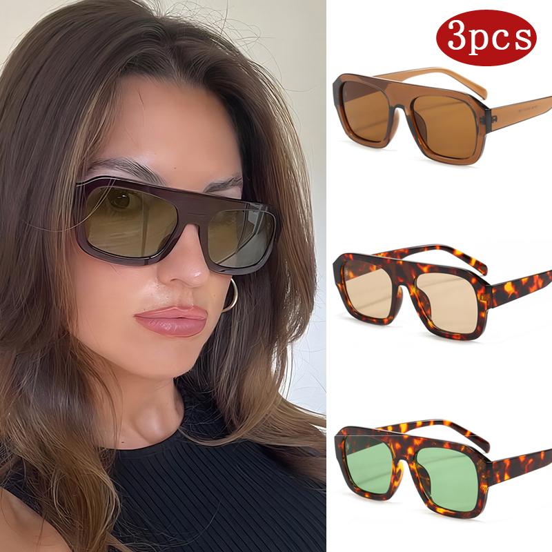 3pcs Pack Classic Rectangular Large Frame Sunglasses Women New Brang Fashion Polygon Sun Glasses INS Eyeglasses Men Unisex
