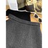 Plus Size Grey Ruffle A-Line Woolen Skirt – High-Waisted, Slimming, Hip-Hugging for Autumn/Winter