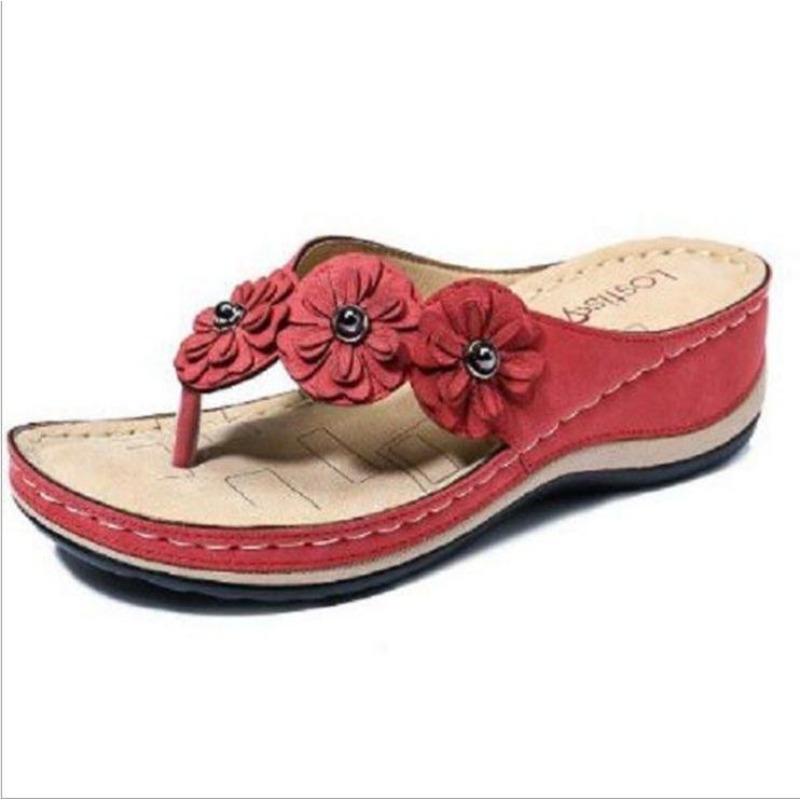 Summer new flower sandals car line platform toe slippers retro beach flip-flops