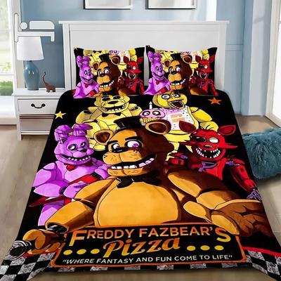Ensemble de literie Freddy F-Fnaf Impression 3D Five Nights Housse de couette avec taie d'oreiller 3 pièces Housse couette Décoration de chambre