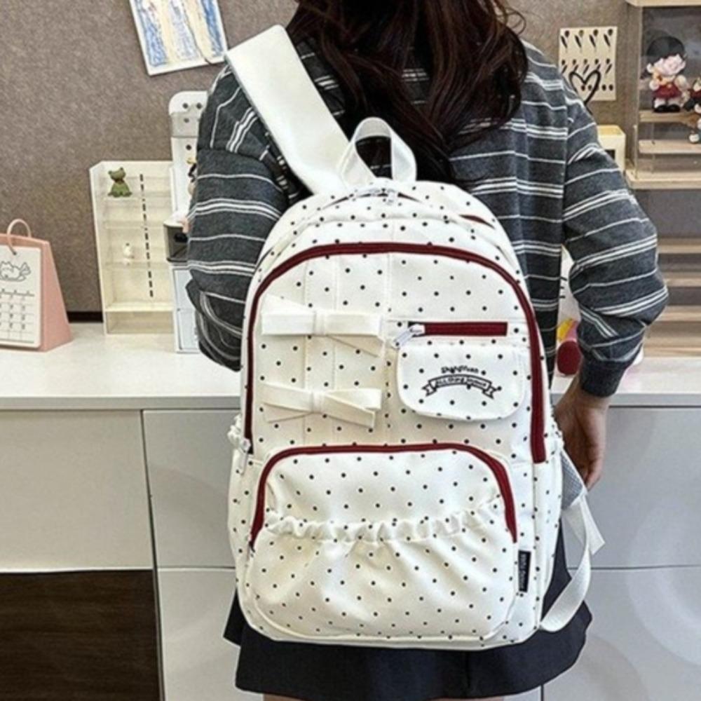 Polka Dot Bow Mochilas Mujer University Student Mochila Korean Style Bag Travel Laptop Backpack Hot Sales Bags for Woman
