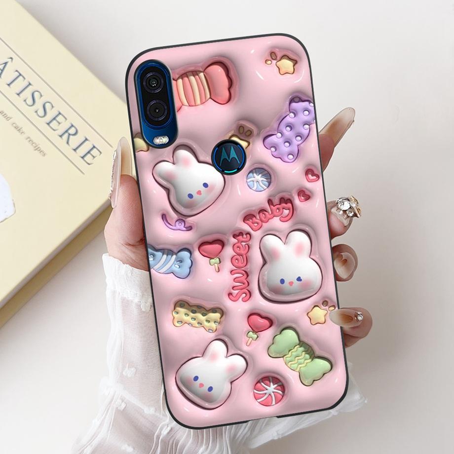 For Motorola One Vision One Macro Phone Case Motorola P50 Back Cover Soft Matte Silicone Slim Fundas Lovely Panda Rabbit Flower