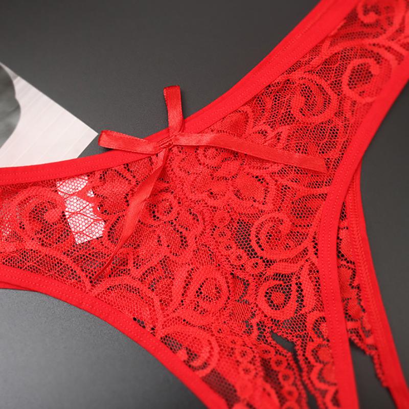 Sexy Lingerie Women's Sexual Panties Crotchless Opening Transparent G-strings Thongs Bow Underwear for Women Lace Erotic Panties
