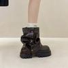 Sense of design British leather boots Rivet stacking boots Women's autumn and winter fashion thick-soled thin thick-heeled high-heeled Martin boots