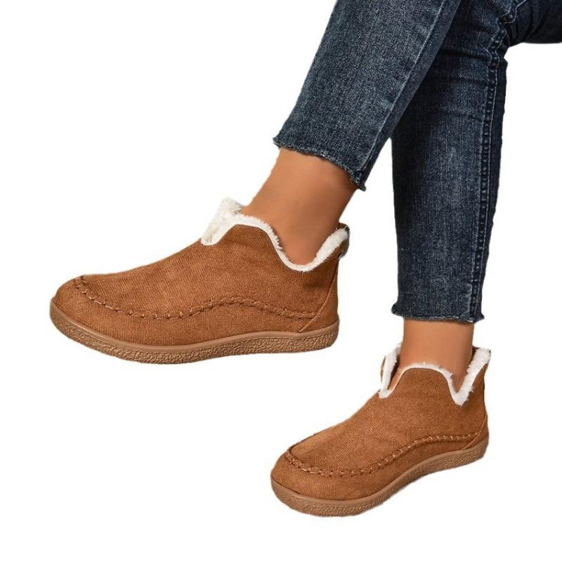 Popular Women's Cotton Shoes 2024 Autumn and Winter New Large Size Round Head Thick Sole Velvet Sewn Shoes Snow Boots Spot Women