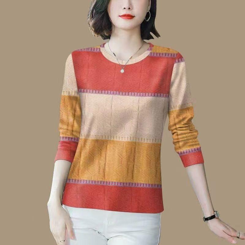 Women Color Block Knit Sweater Crew Neck Long Sleeve Casual Pullover