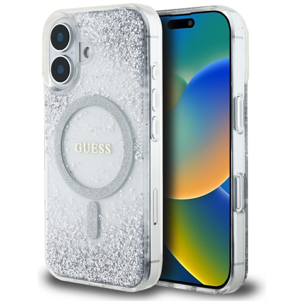 Guess Hc Resin Bottom Glitter Case For iPhone 16 Magsafe Silver