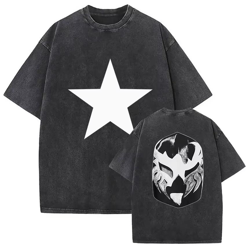 Herren T-Shirt Mode Rapper Kanye West YE Tour Retro Gewaschene T-Shirts Unisex Hip Hop Gothic Mode reine Baumwolle Streetwear M