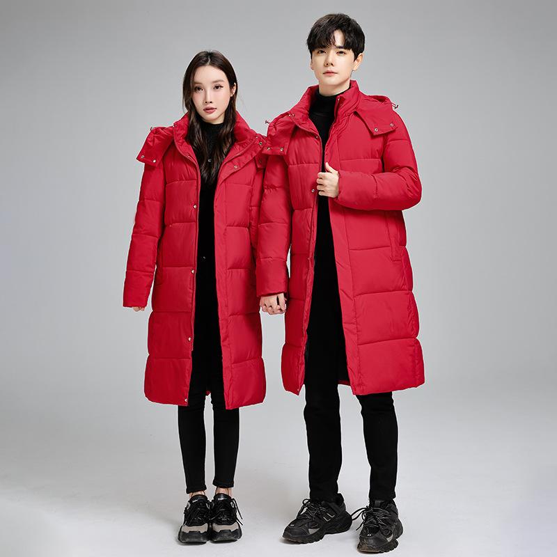 

Men and Women s Winter Medium-length Hooded Cotton Jacket New Winter Couple s Autumn and Winter Thickened Cotton Jacket M червоний