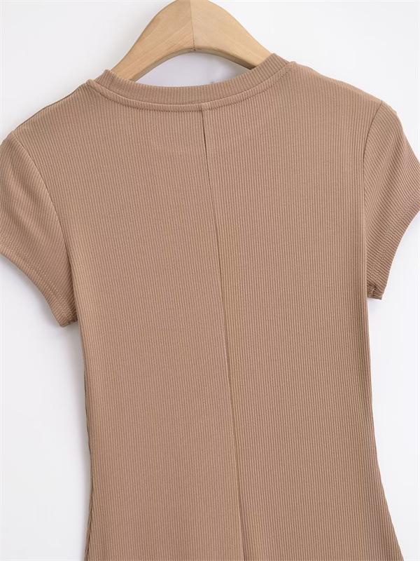 Sleek Back Slit Short Sleeve Round Neck Bodycon Dress - Women's Pure Desire Style