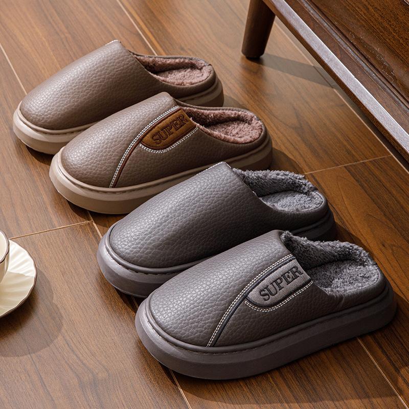 Winter Baumwollpantoffeln Herren Übergröße Haushalt Innen Nichtrutschend Warm Baumwollschuhe mit Samt Dicke Sohle