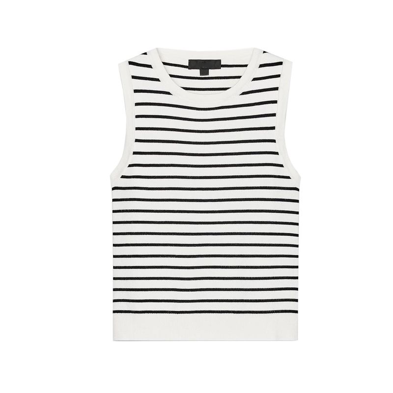 Spring New Women clothes European and American All-Match Stripe round Neck Sleeveless Simple Knit vest Top 5755030