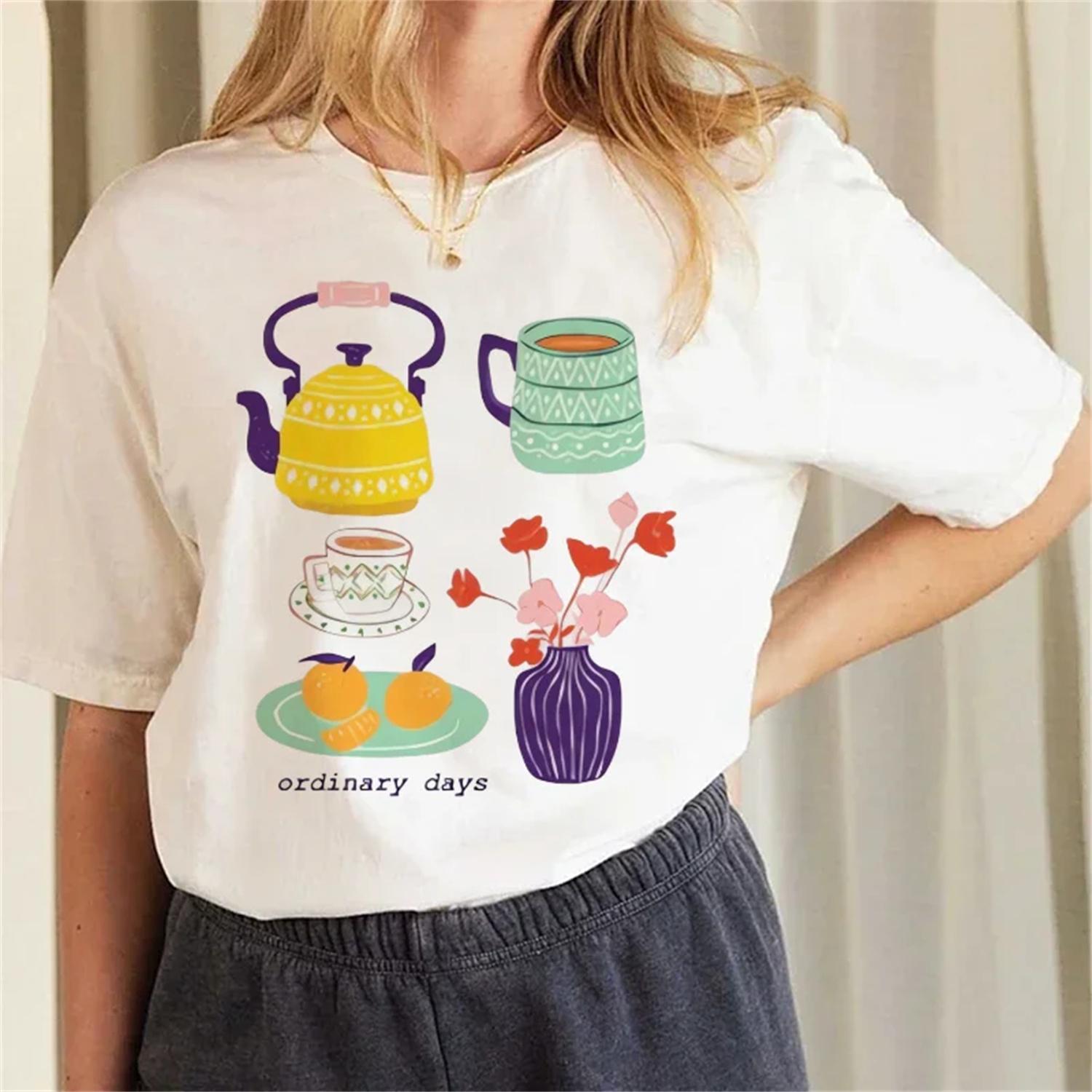 

2025 Women s T-Shirt Cartoon Fashion Printed Pattern Summer Round Neck Short Sleeve Fun Casual Printed New Regular Versatile Top XXXXXL білий