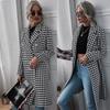 Women's Houndstooth Print Mid-Length Wool Coat - Autumn/Winter Collection