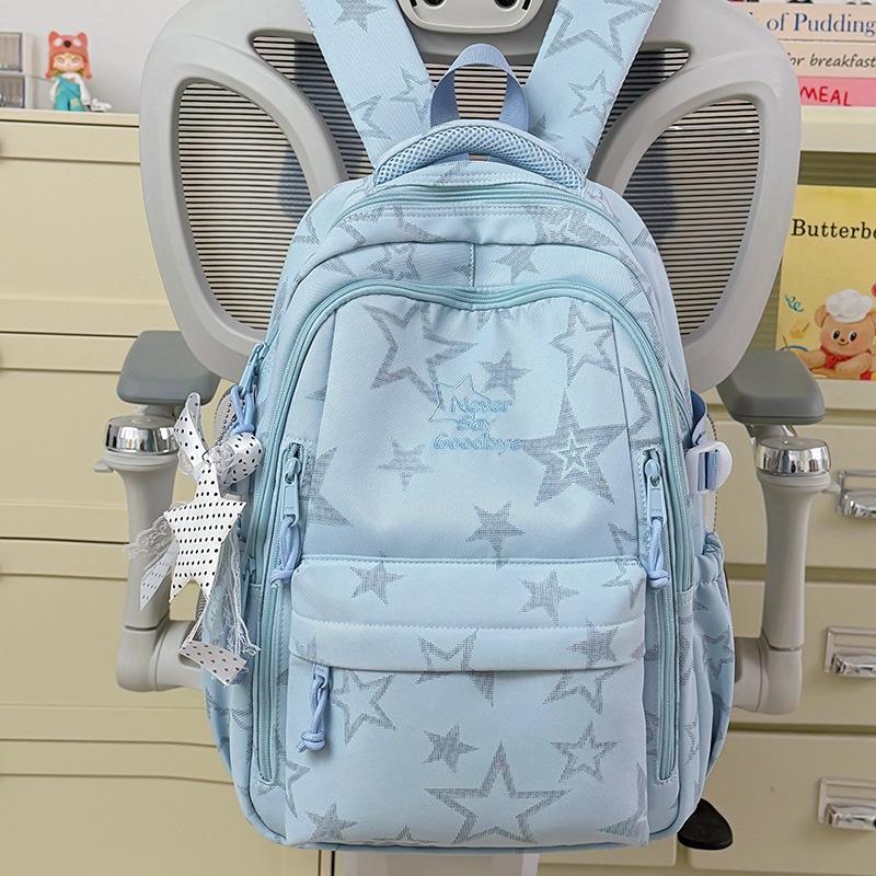 Schoolbag sea salt blue mist full of stars backpack schoolbag girls junior high school simple large capacity high value lightweight backpack