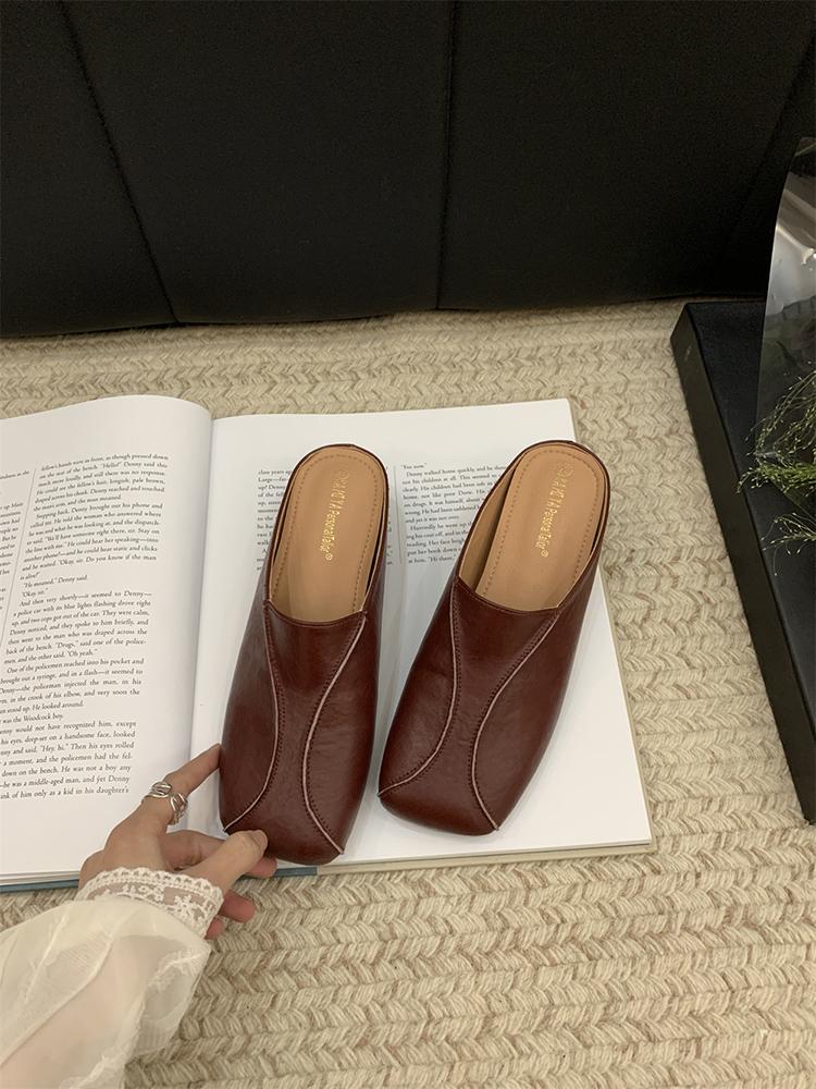 Fashion 2025 Summer New Women Sandals PU Leather Shoes for Women Square Toe High Heel Women Sandals Cover Toe Chunky Heel Women's Mules