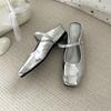 Fashion Summer Women's Cover Toe Mules Slippers Elegant Slip-On Slides Shoes Comfortable Ladies Silvery Footwear