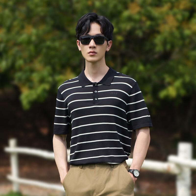 Jeep Men's Striped Lapel Polo Shirt