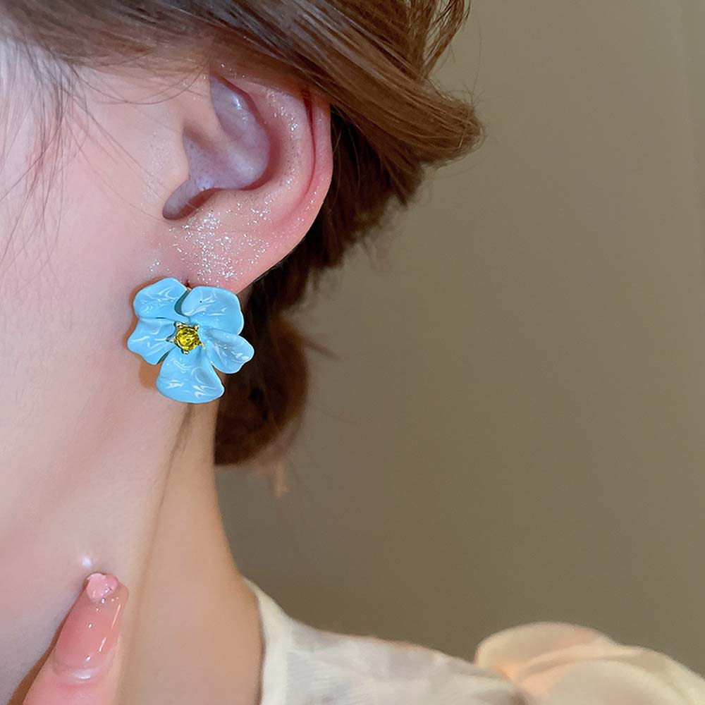 Ear Accessories Blue Flower Earrings Korean Style Flower Stud Earrings Flower Ear Studs  Party
