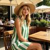 Vestido Casual para Mujer, Minivestido Camiseta sin Mangas de Cuello Redondo, Vestido de Verano a Rayas para Vacaciones con Bolsillos