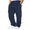 Men's New Sports Leisure Plus Velvet Leg Multi-pocket Lace Loose Overalls Trousers Casual Pants