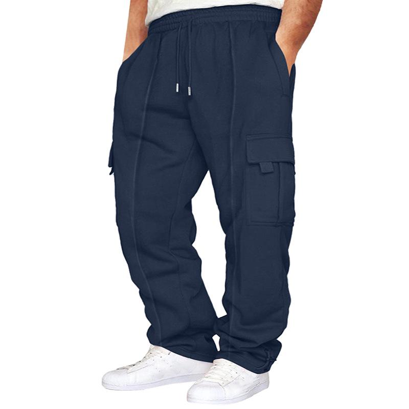 Men's New Sports Leisure Plus Velvet Leg Multi-pocket Lace Loose Overalls Trousers Casual Pants