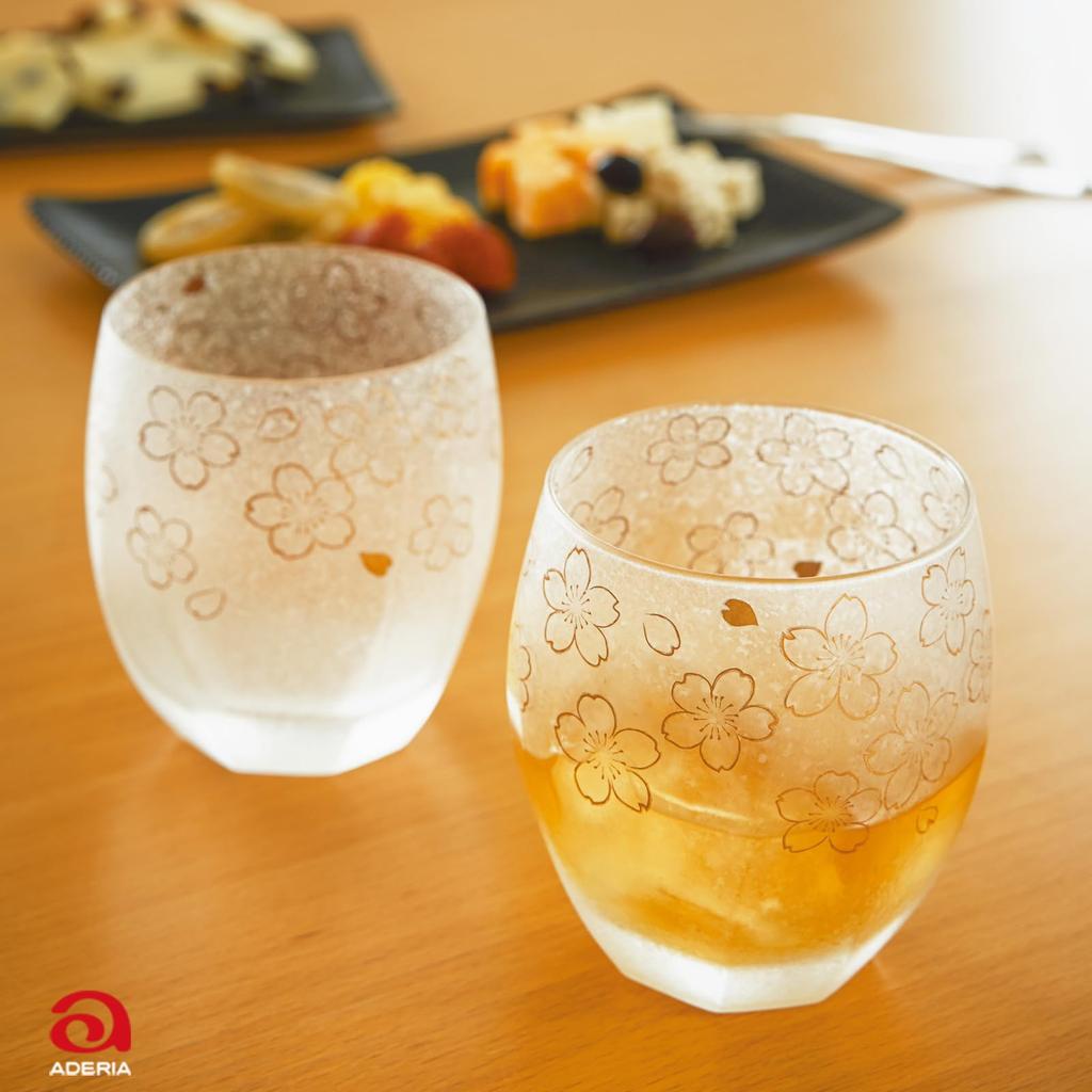 Aderia Premium Sakura Old Rocks Made In Gift Perfect for and Stylish Gift for and 6481 (ADERIA) Glass, 345ml, Japan, Boxed, Highballs, Whiskey,