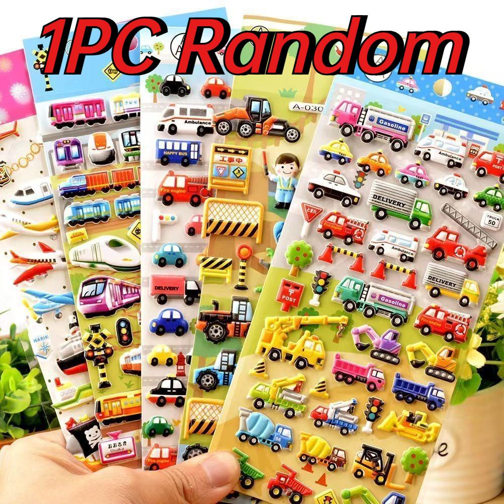 Children Cartoon Vehicle Stickers Engineering Car Traffic Police Fire Truck Stationery Sticker DIY Bubble Stickers for Kids