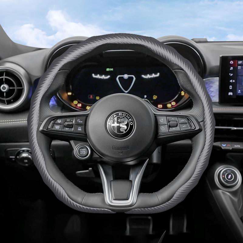 Geeignet für Alfa Romeo Carbonfaser-Textur Lenkradabdeckung Snap-On Wellenförmiges Sportdesign Schutzhülle Giulia 952 Stelvio 949 147 Mit
