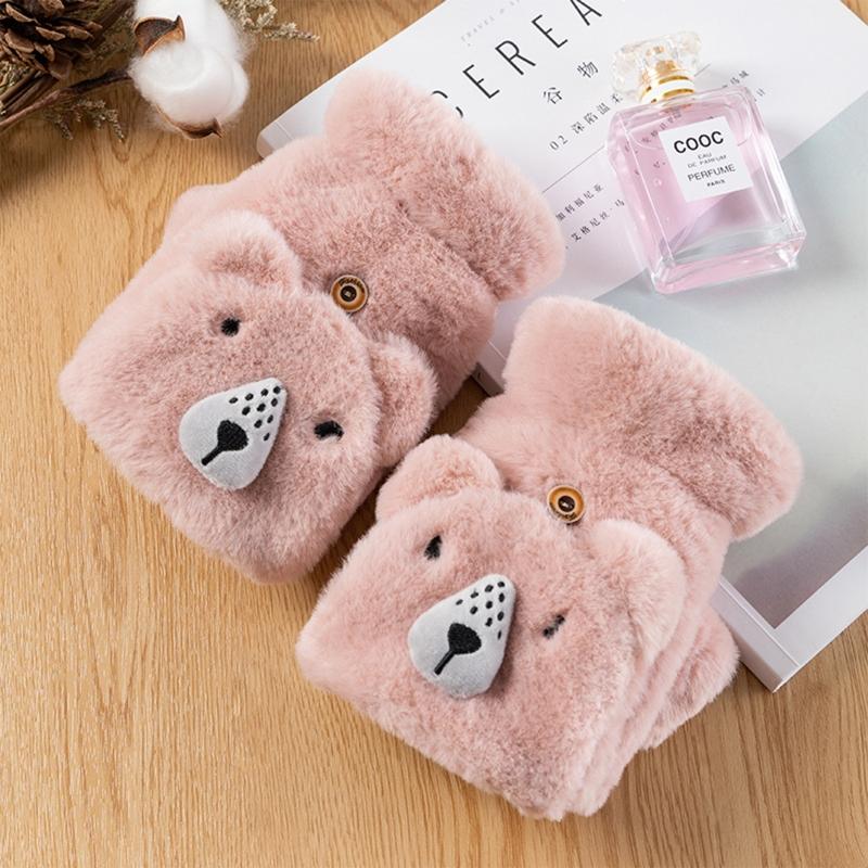 Cartoon Raccoons Shaped Convertible Gloves Winter Half Finger Mittens Stretchy Half Finger Gloves with Top Cover for Men