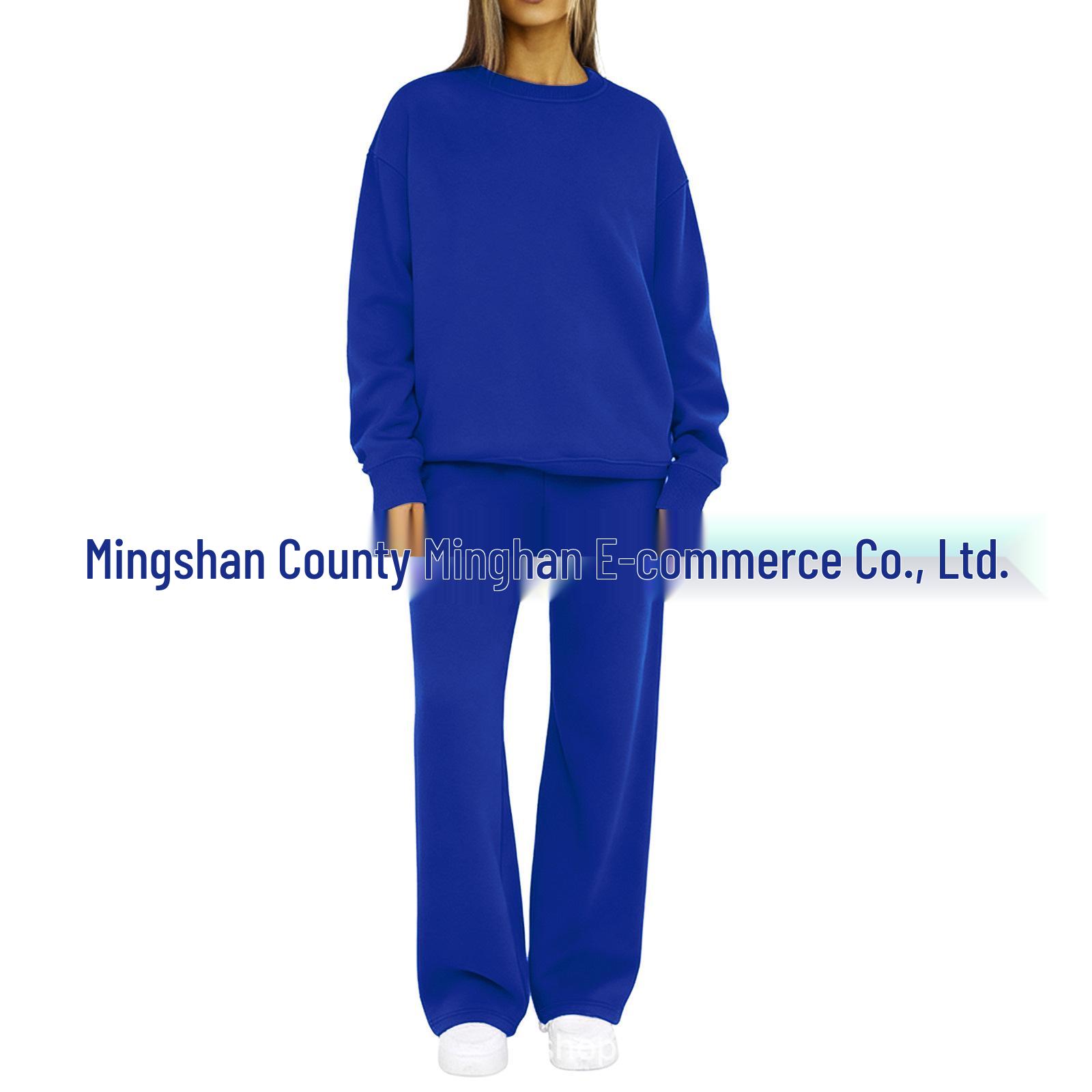 

2025 Casual Home Sports Hoodie & Big Foot Pants Set - Solid Color Autumn/Winter XXL синий