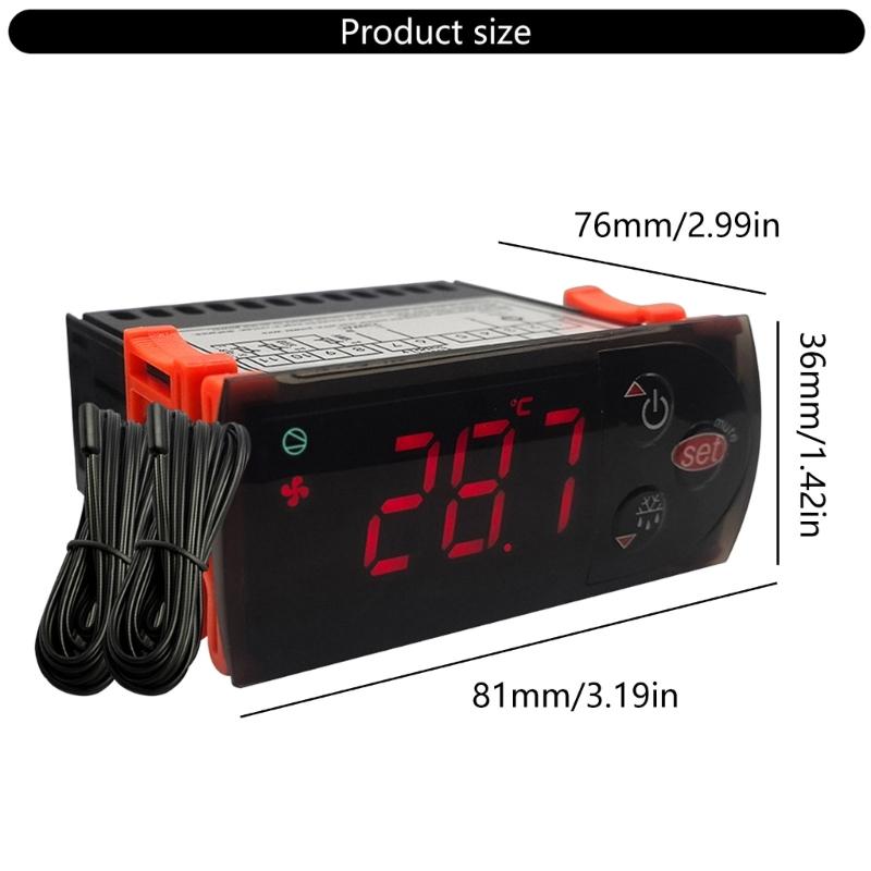Double Sensors Thermostat For Cold Storage With Temperature Control Heating Cooling Mode LCD Display ABS Construction