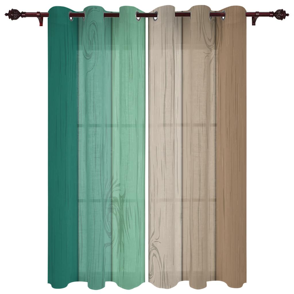 Window Curtains for Living Room Retro Yellow Gray Gradient Wood Grain Curtains for Child Bedroom Kitchen Decor Blinds Drapes