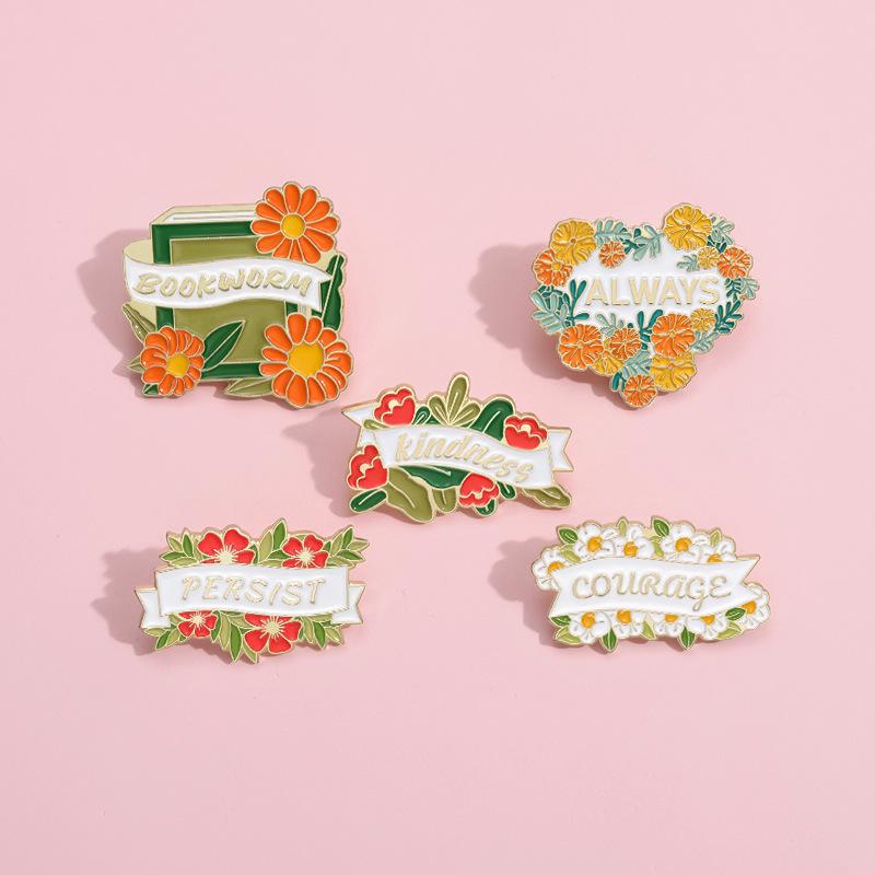 ALWAYS English Geometric Floral Brooch Lapel Pin - Garden Aesthetic Metal Badge for Clothing Accessories, Scarf Buckle & Gift